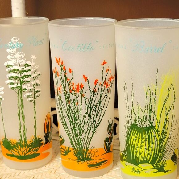 Vintage Blakely Oil Arizona Cactus Glasses – Set of 5 Frosted Highball Tumblers - Picture 2 of 10